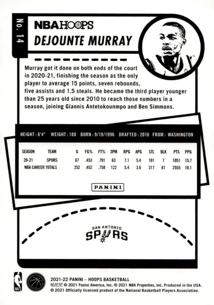 2021-22 NBA Hoops #14 Dejounte Murray (back)