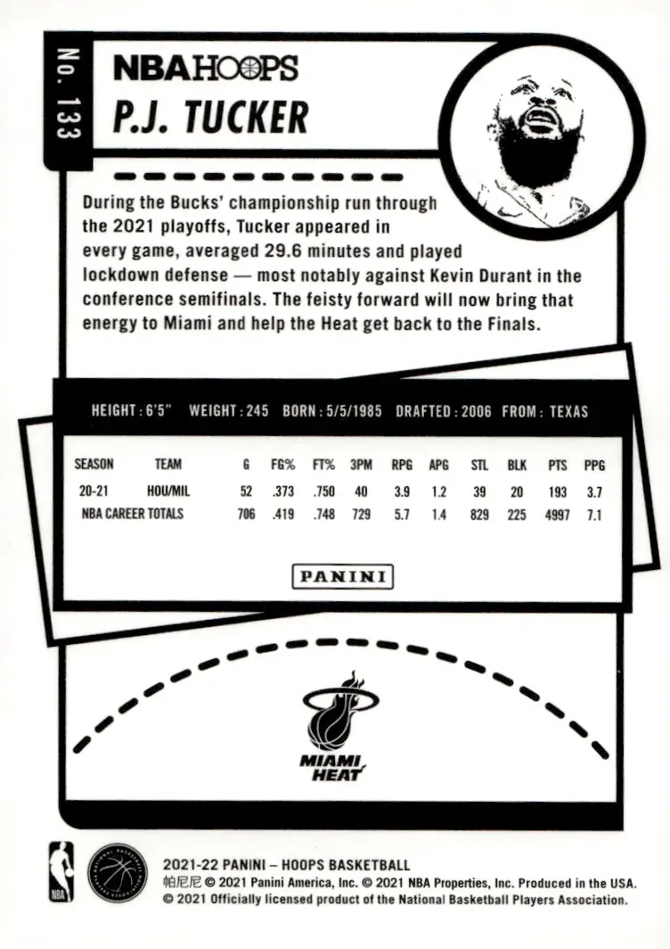 2021-22 NBA Hoops #133 P.J. Tucker (back)