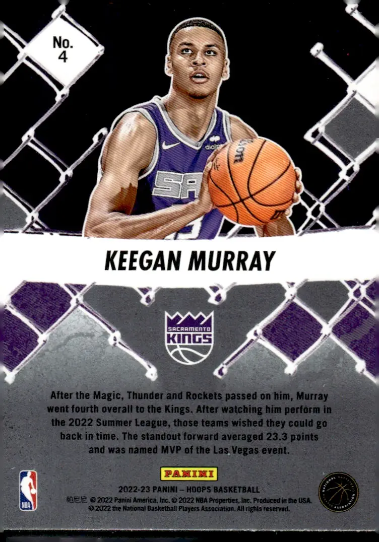 2022-23 NBA Hoops #4 Keegan Murray – Holo (back)
