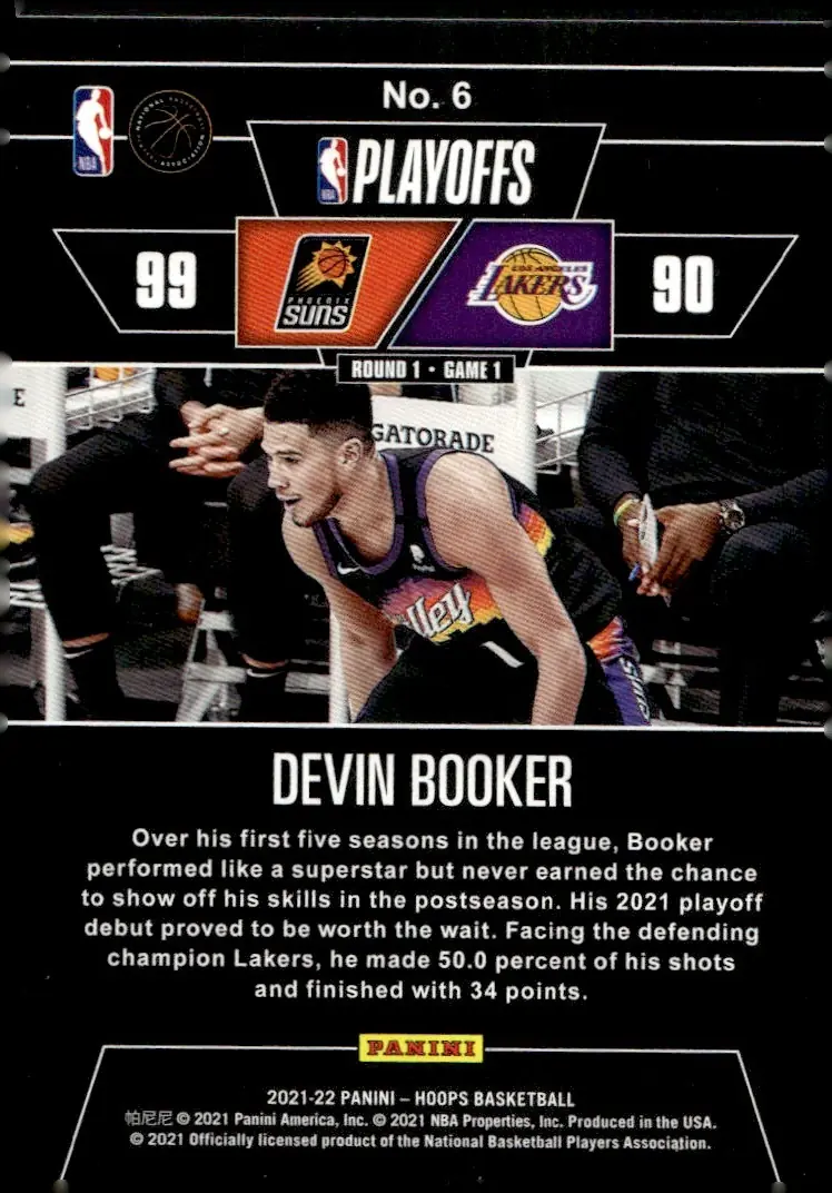2021-22 NBA Hoops #6 Devin Booker (back)
