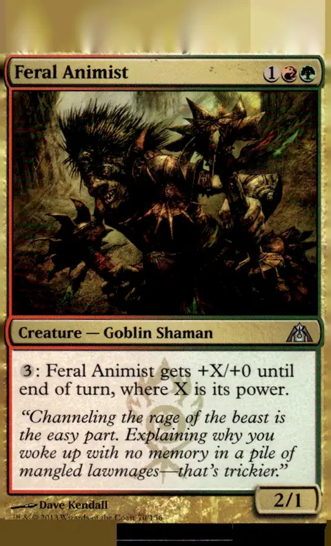 2013 Magic: The Gathering - Dragon's Maze #70/156 Feral Animist (Creature — Goblin Shaman, 2/1); art by Dave Kendall