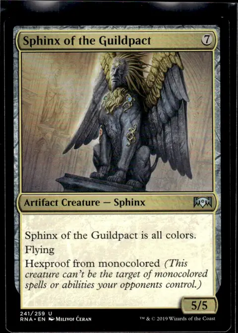 2019 Ravnica Allegiance (RNA) #241/259 Sphinx of the Guildpact (Artifact Creature — Sphinx, 5/5), art by Milivoj Ćeran
