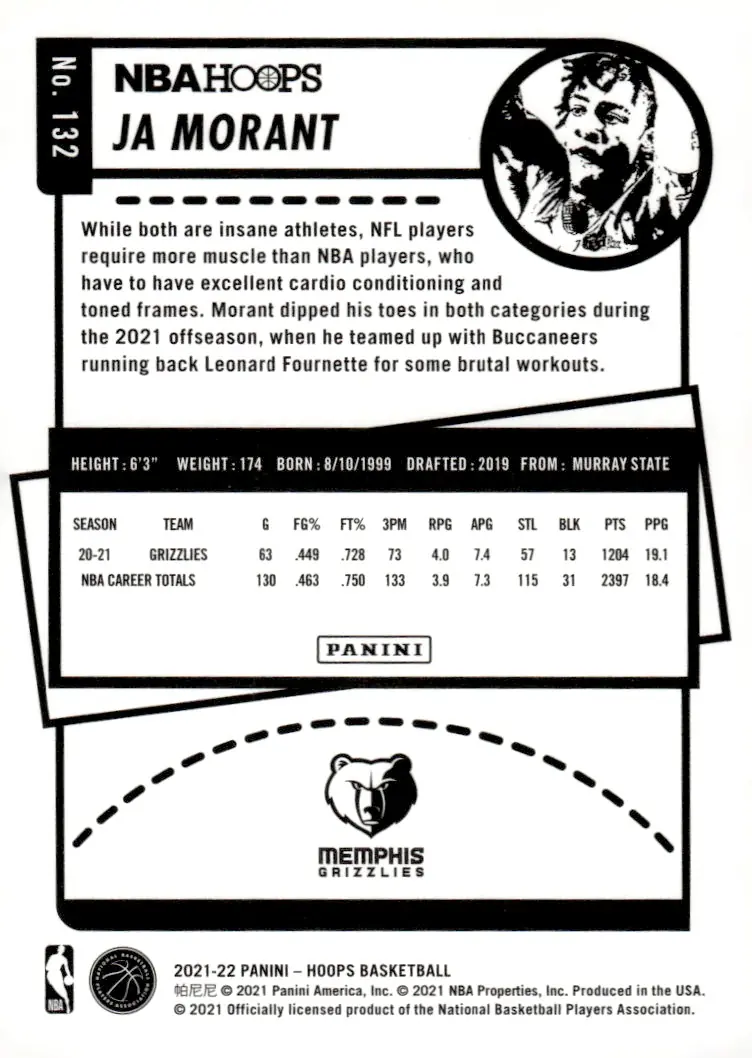 2021-22 NBA Hoops #132 Ja Morant (back)