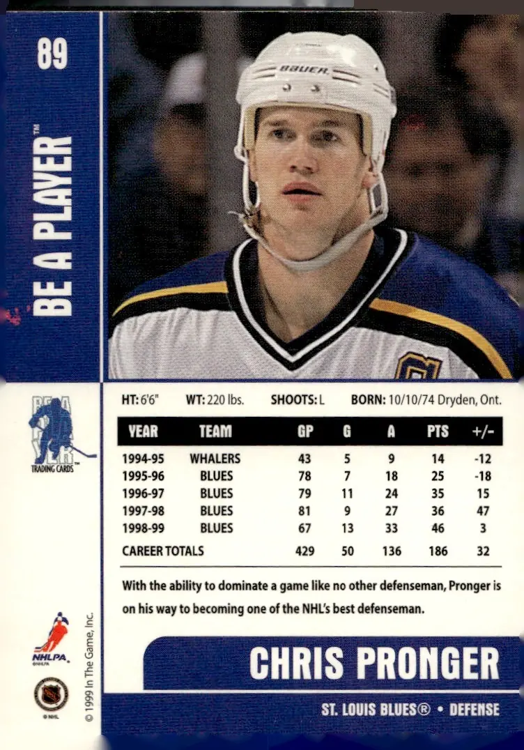 1999-00 Be A Player Memorabilia #89 Chris Pronger (back)