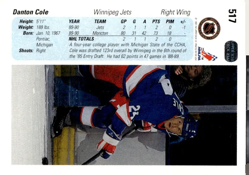 1990-91 Upper Deck #517 Danton Cole (back)