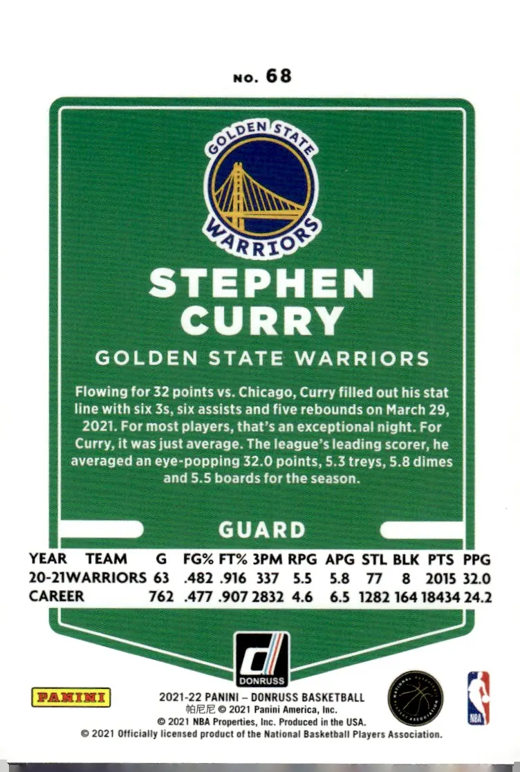 2021-22 Donruss #68 Stephen Curry (back)