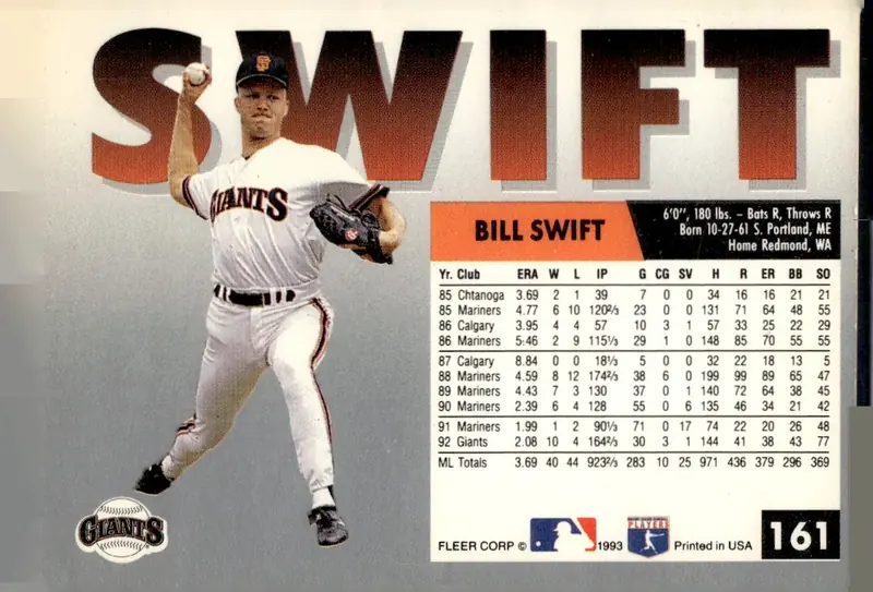 1993 Fleer #161 Bill Swift (back)
