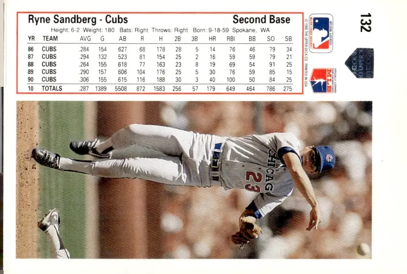 1991 Upper Deck #132 Ryne Sandberg (back)