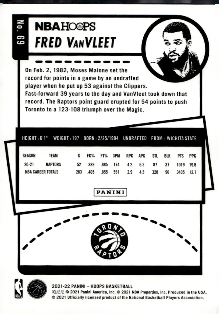 2021-22 NBA Hoops #69 Fred VanVleet (back)