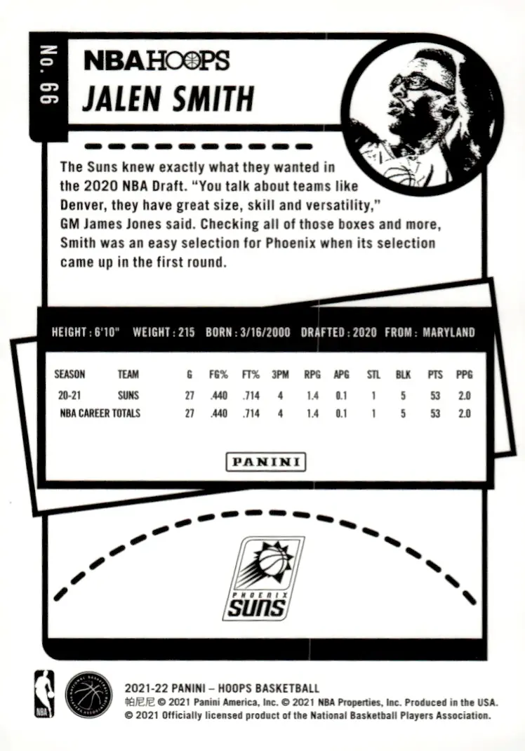 2021-22 NBA Hoops #99 Jalen Smith (back)