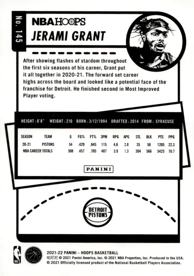 2021-22 NBA Hoops #145 Jerami Grant (back)