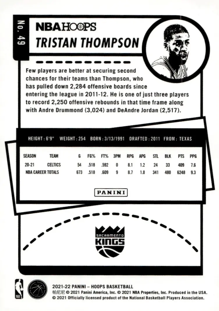 2021-22 NBA Hoops #49 Tristan Thompson (back)
