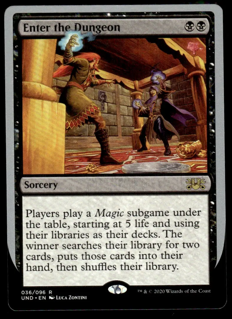 2020 Unsanctioned (UND) #036/096 Enter the Dungeon (card name); art by Luca Zontini (front)