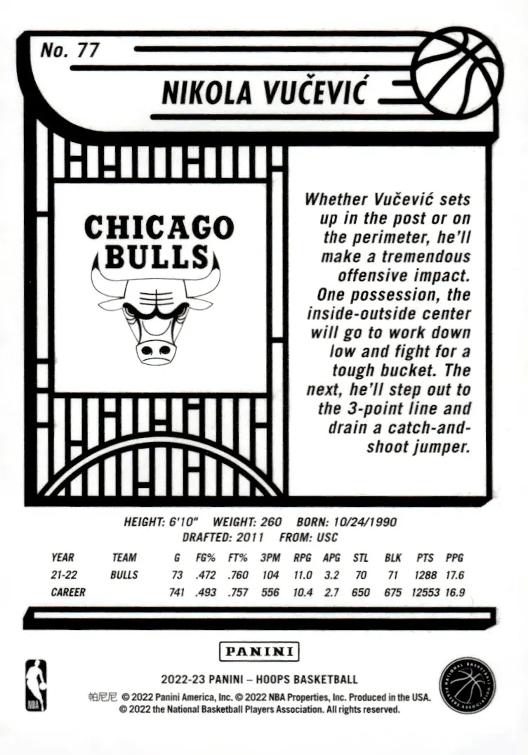 2022-23 NBA Hoops #77 Nikola Vučević (back)