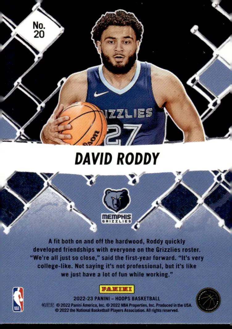 2022-23 NBA Hoops #20 David Roddy (back)