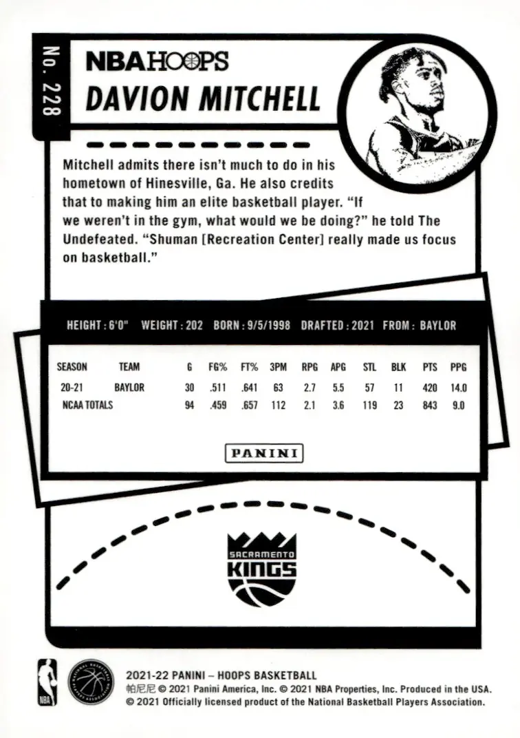 2021-22 NBA Hoops #228 Davion Mitchell (back)
