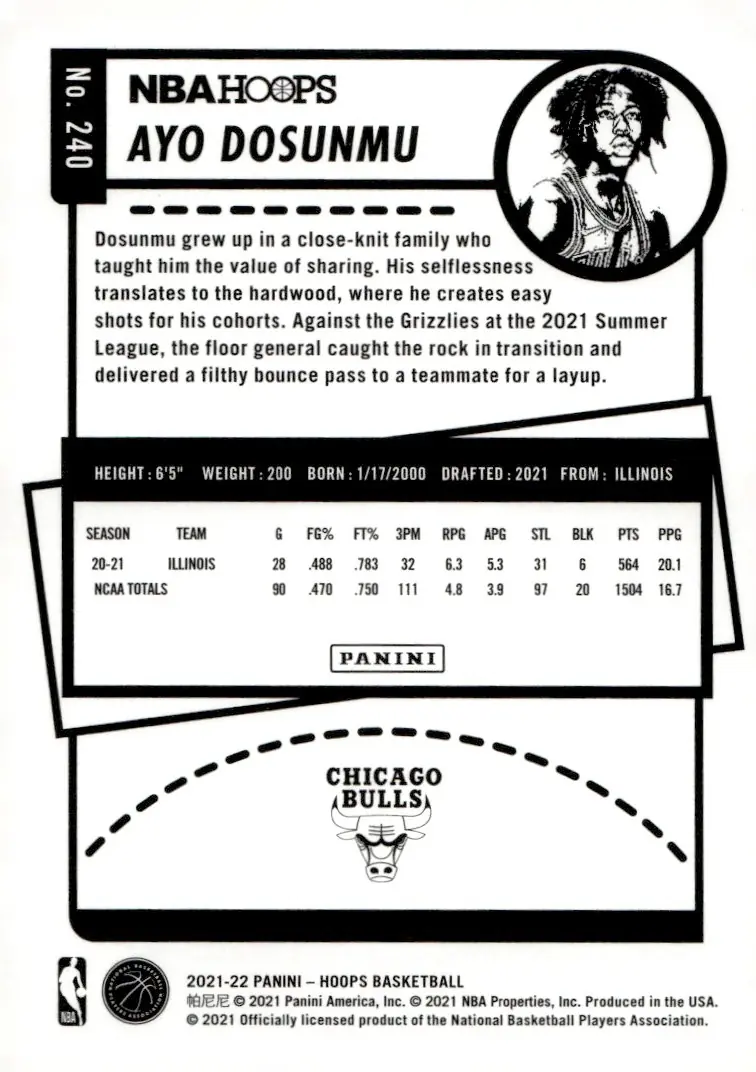 2021-22 NBA Hoops #240 Ayo Dosunmu (back)
