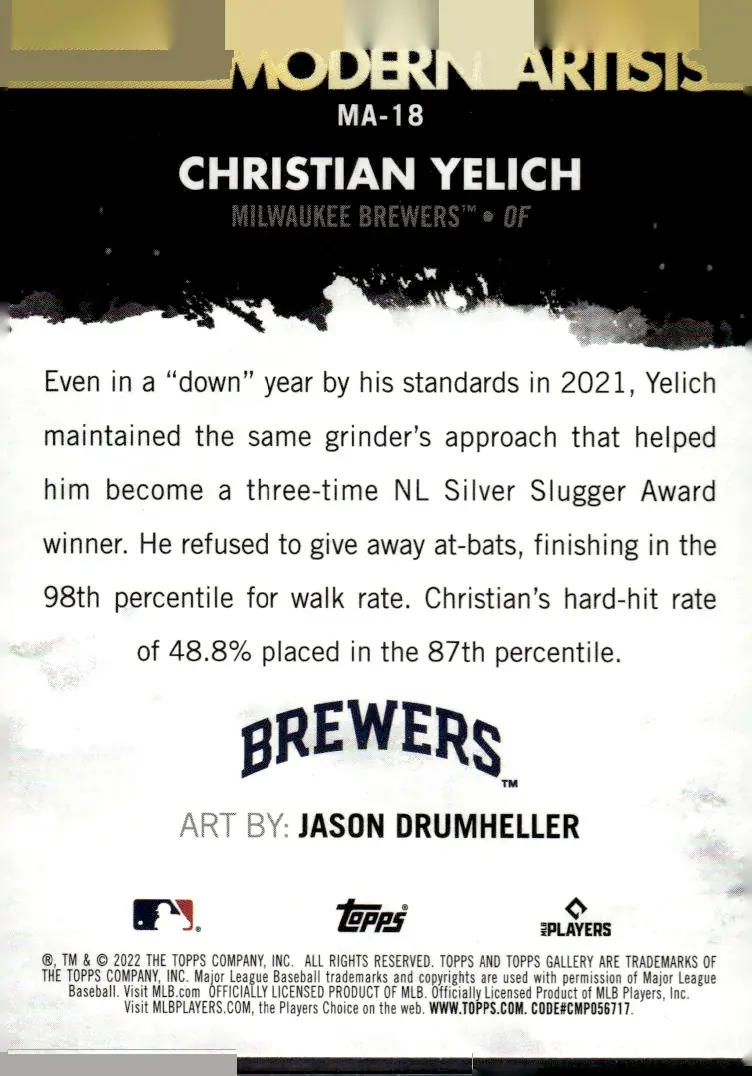 2022 Topps Gallery #MA-18 Christian Yelich (back)