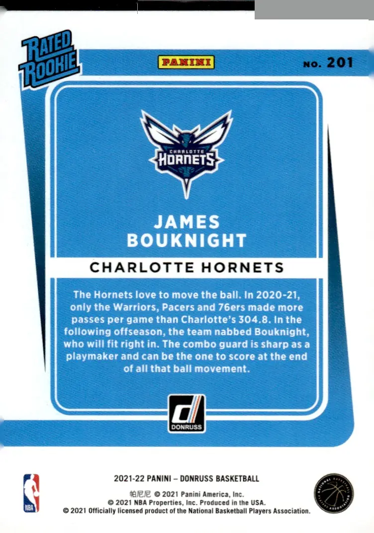 2021-22 Donruss #201 James Bouknight (back)
