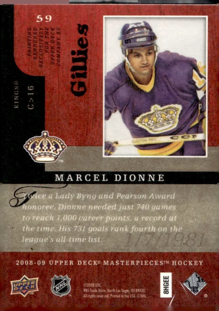2008-09 Upper Deck Masterpieces #59 Marcel Dionne (back)