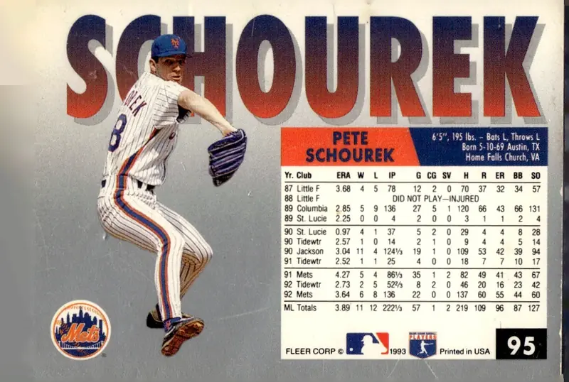 1993 Fleer #95 Pete Schourek (back)