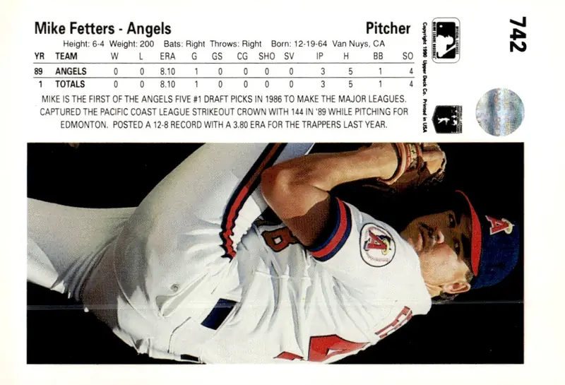 1990 Upper Deck #742 Mike Fetters (back)
