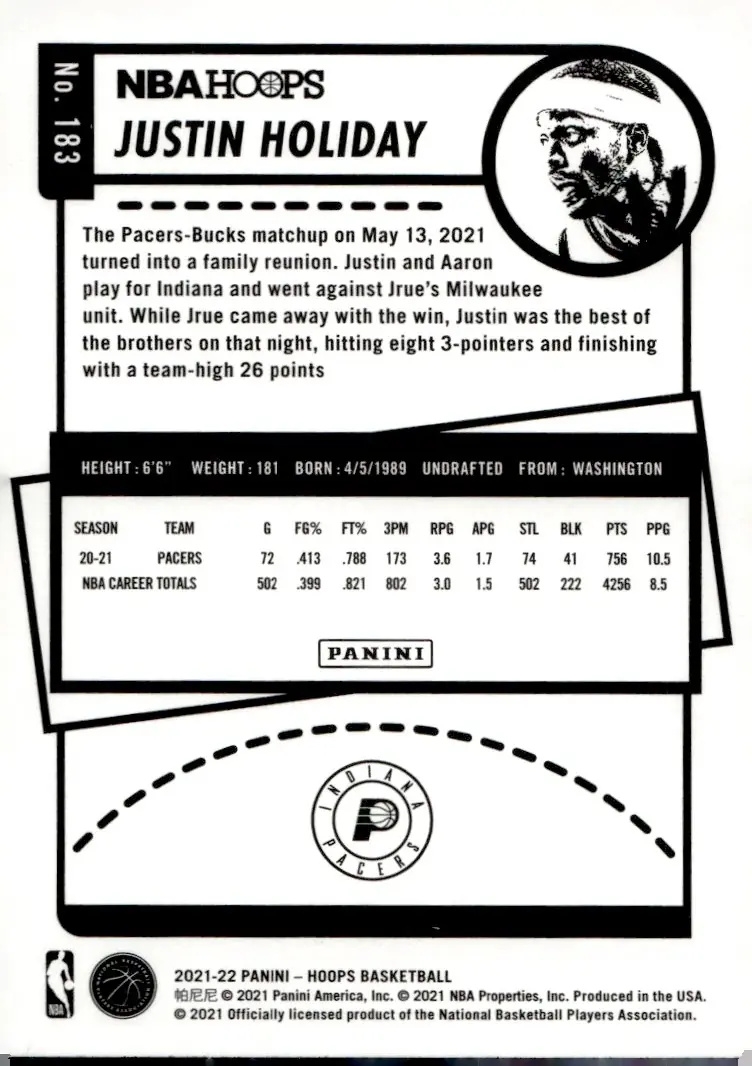 2021-22 NBA Hoops #183 Justin Holiday (back)