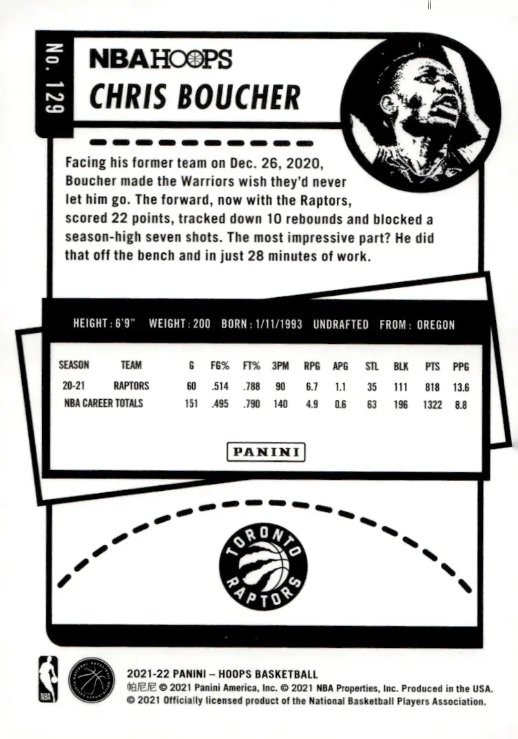 2021-22 NBA Hoops #129 Chris Boucher (back)
