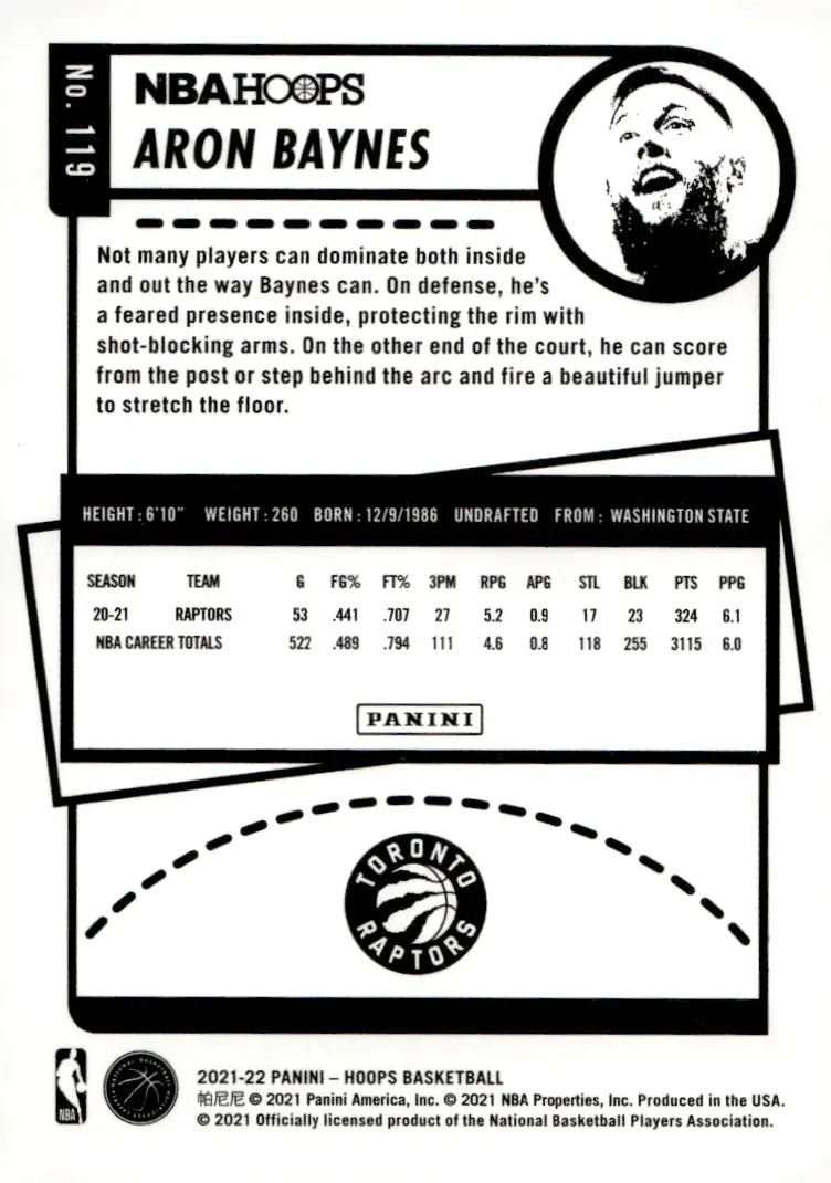 2021-22 NBA Hoops #119 Aron Baynes (back)