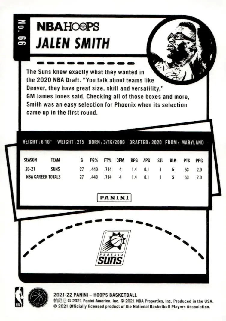 2021-22 NBA Hoops #66 Jalen Smith (back)