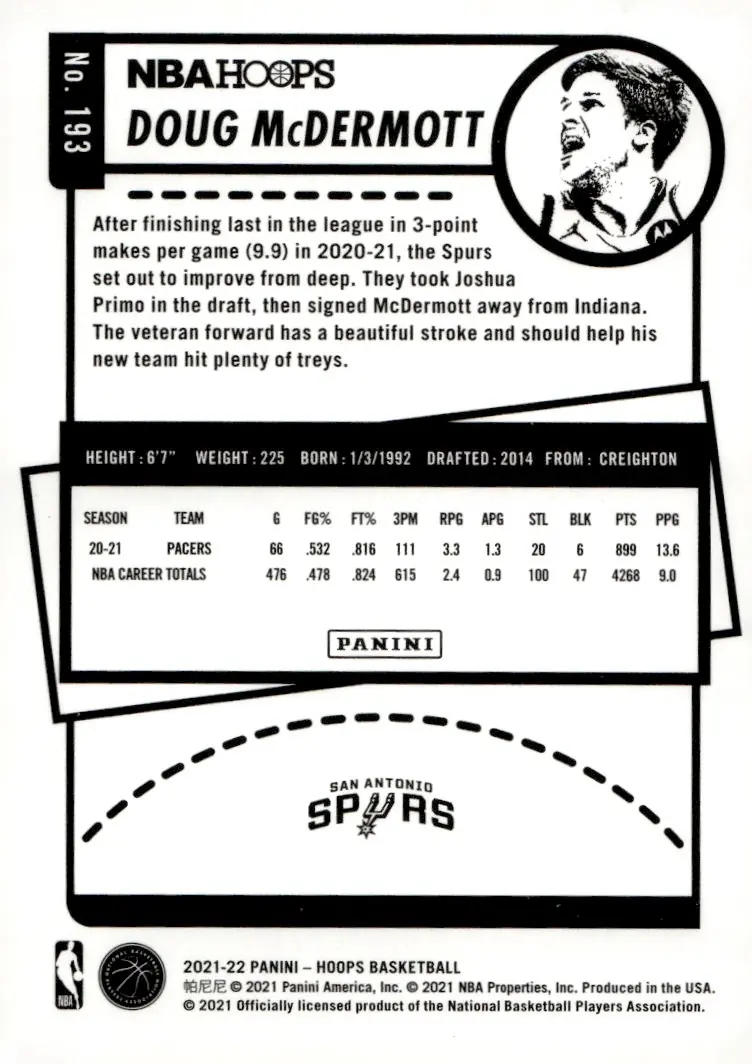 2021-22 NBA Hoops #193 Doug McDermott (back)