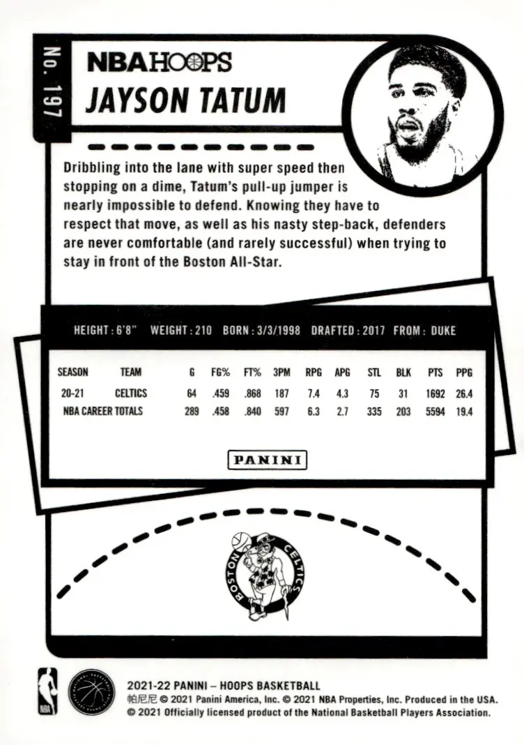 2021-22 NBA Hoops #197 Jayson Tatum (back)