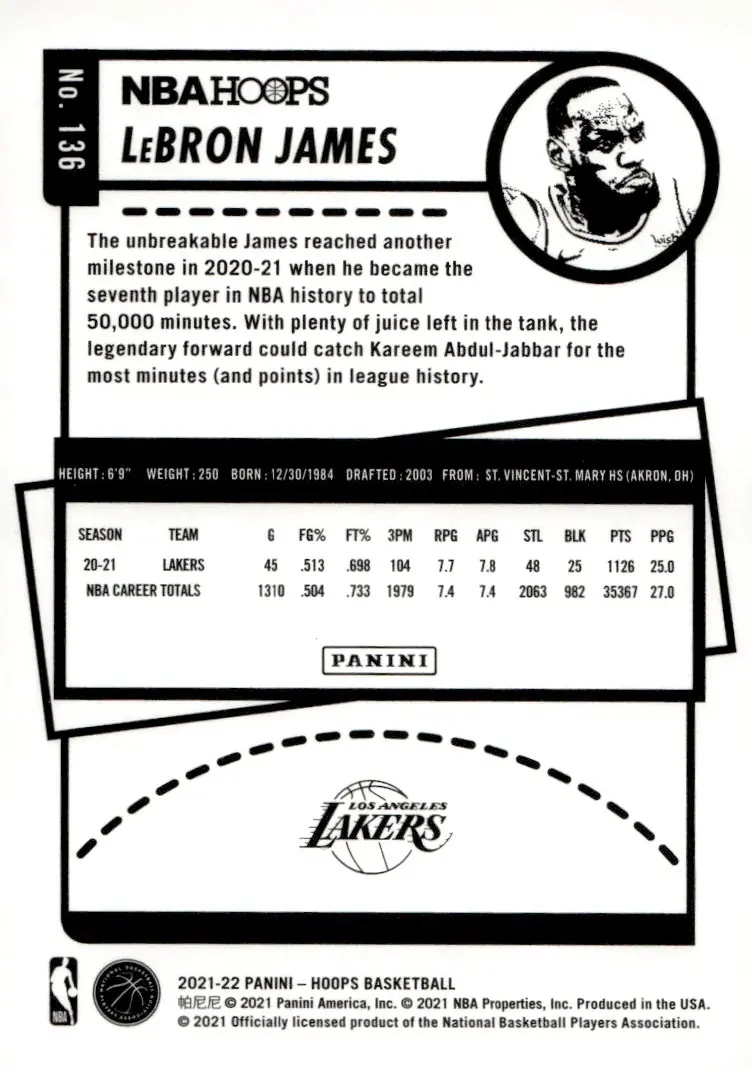 2021-22 NBA Hoops #136 LeBron James (back)