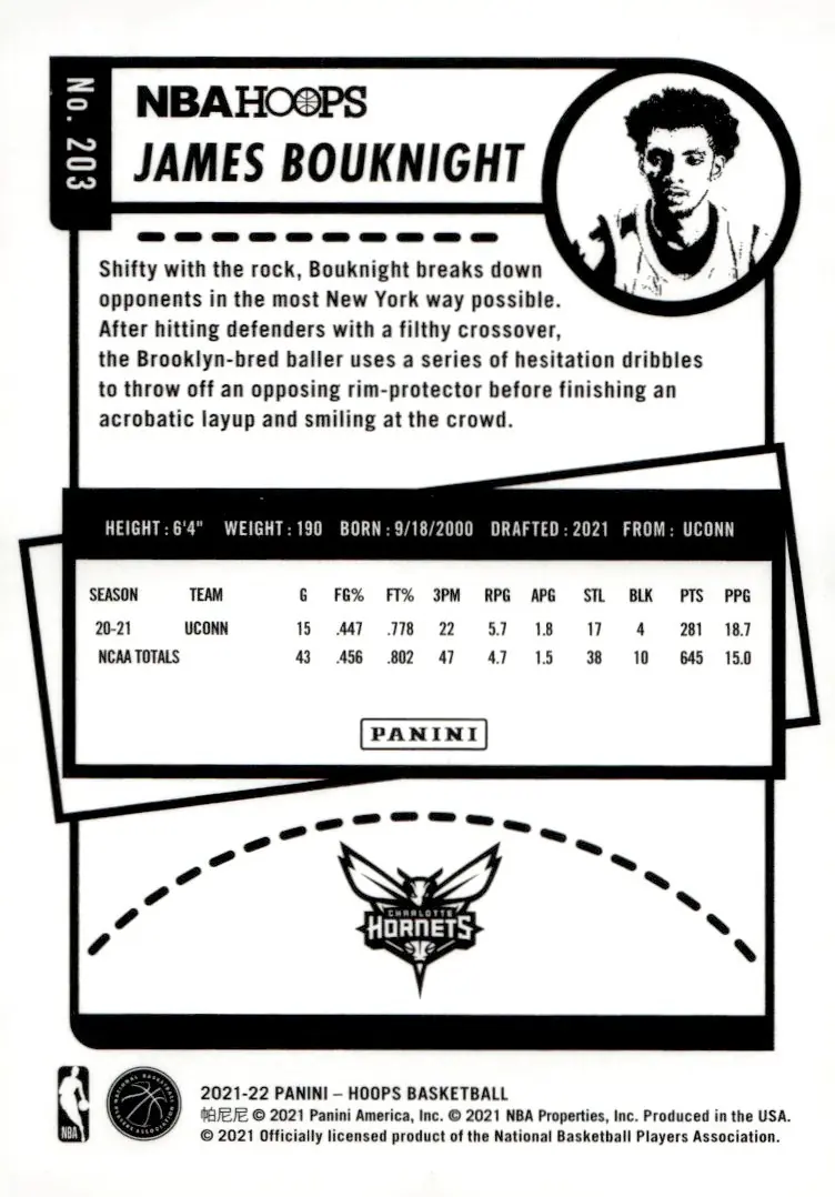 2021-22 NBA Hoops #203 James Bouknight (back)
