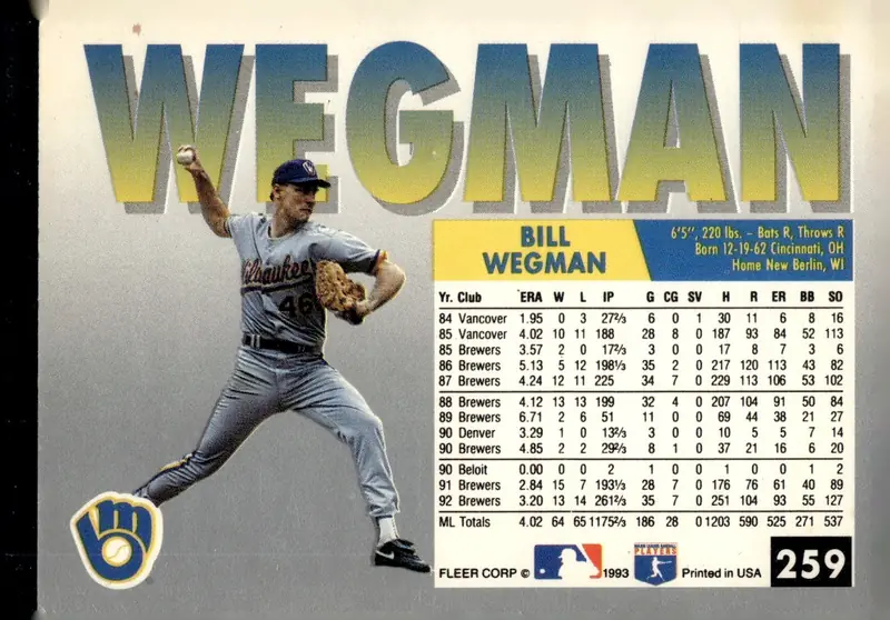 1993 Fleer #259 Bill Wegman (back)