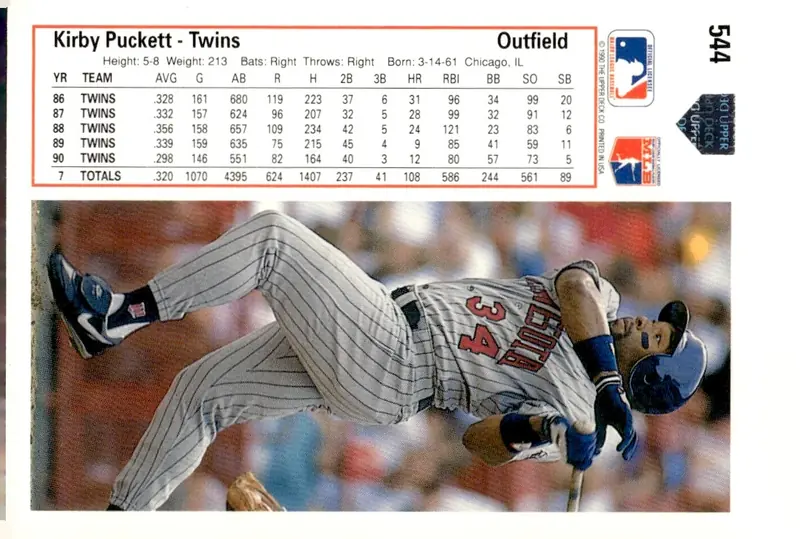 1991 Upper Deck #544 Kirby Puckett (back)