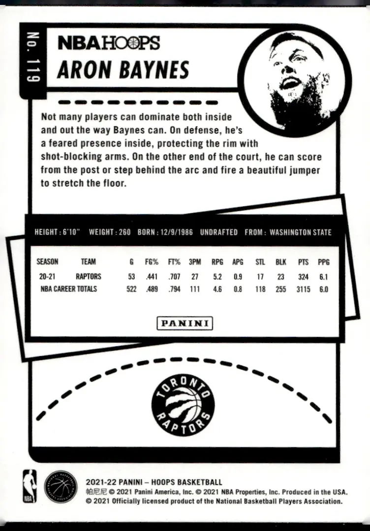2021-22 NBA Hoops #119 Aron Baynes (back)