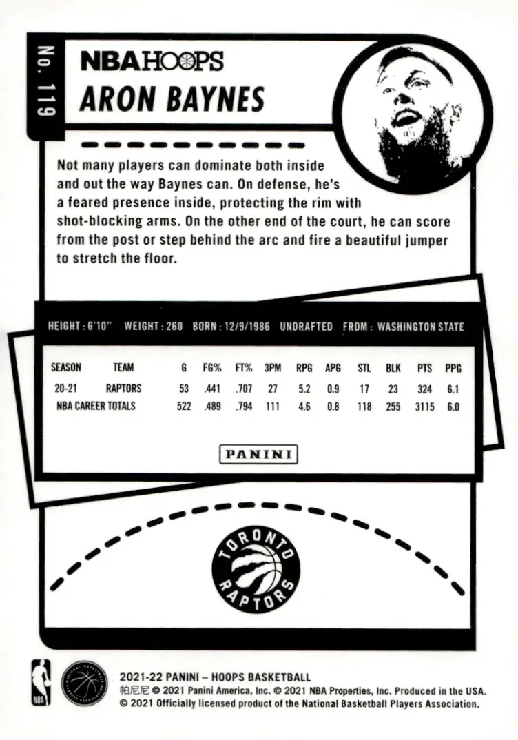 2021-22 NBA Hoops #119 Aron Baynes (back)