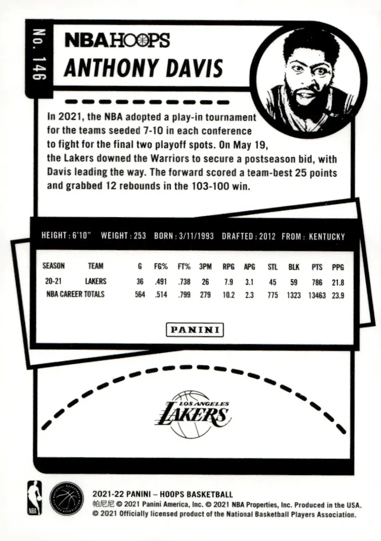 2021-22 NBA Hoops #146 Anthony Davis (back)