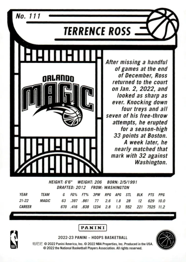 2022-23 NBA Hoops #111 Terrence Ross (back)