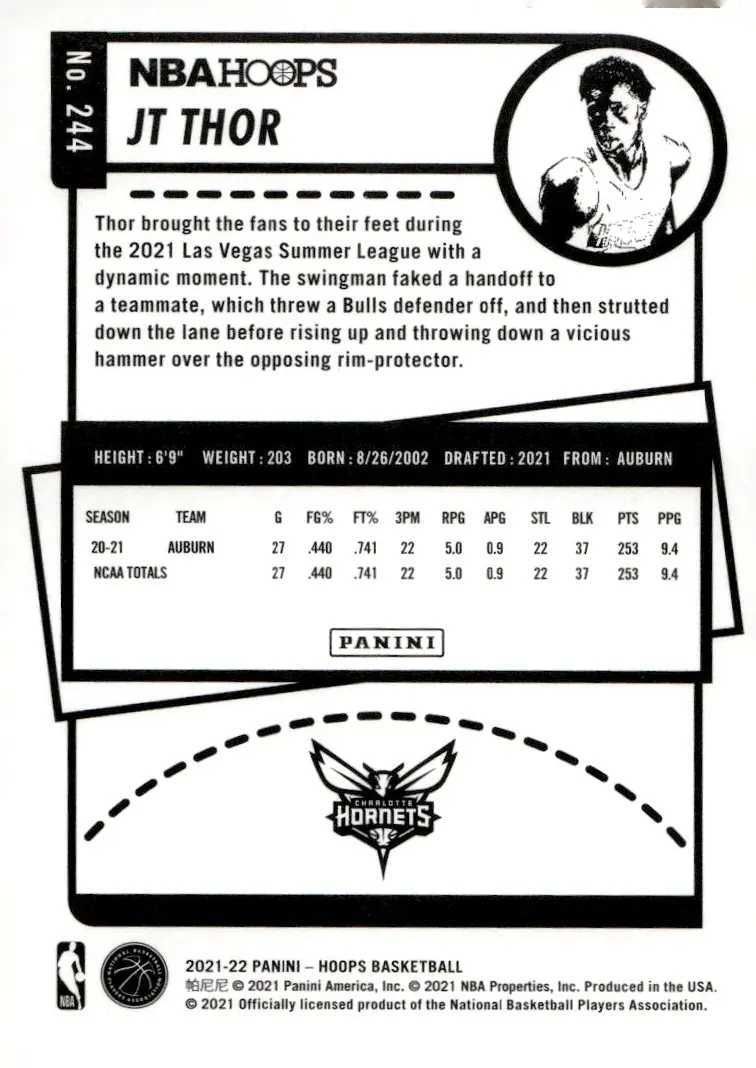 2021-22 NBA Hoops #244 JT Thor (back)