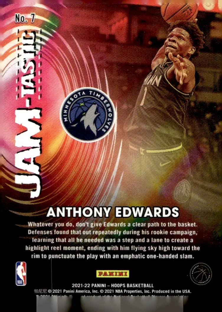 2021-22 NBA Hoops #7 Anthony Edwards (back)