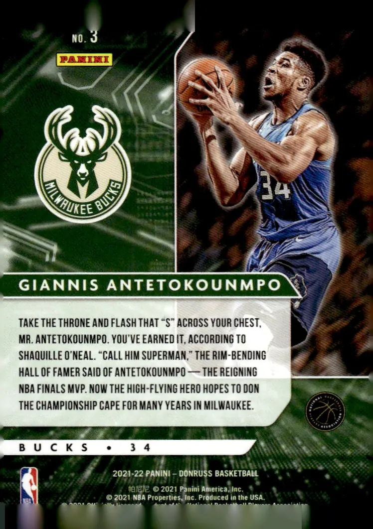 2021-22 Panini Donruss Basketball #3 Giannis Antetokounmpo (back)