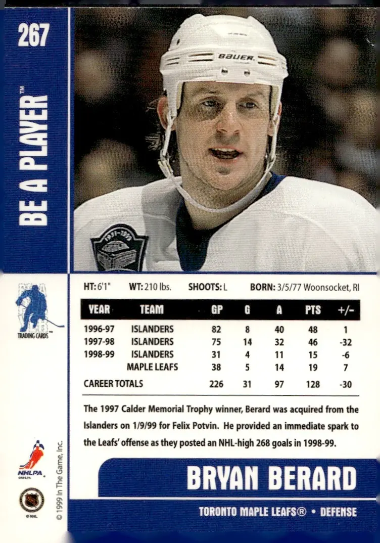 1999-00 Be A Player Memorabilia #267 Bryan Berard (back)