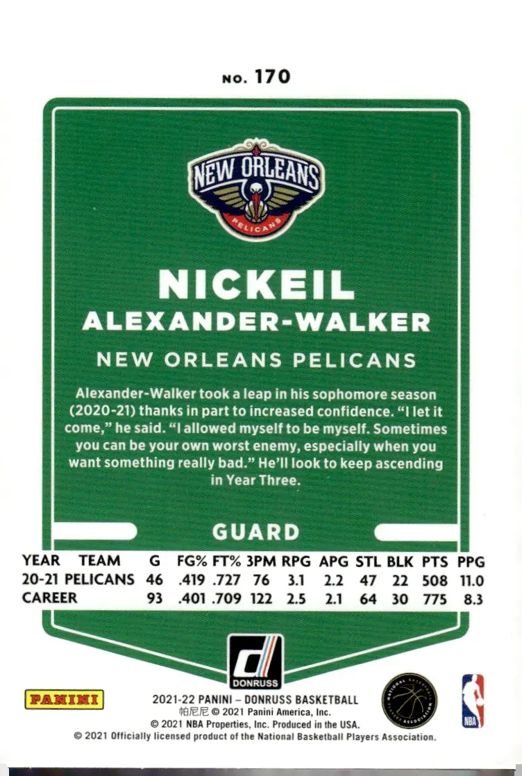 2021-22 Donruss #170 Nickeil Alexander-Walker (back)