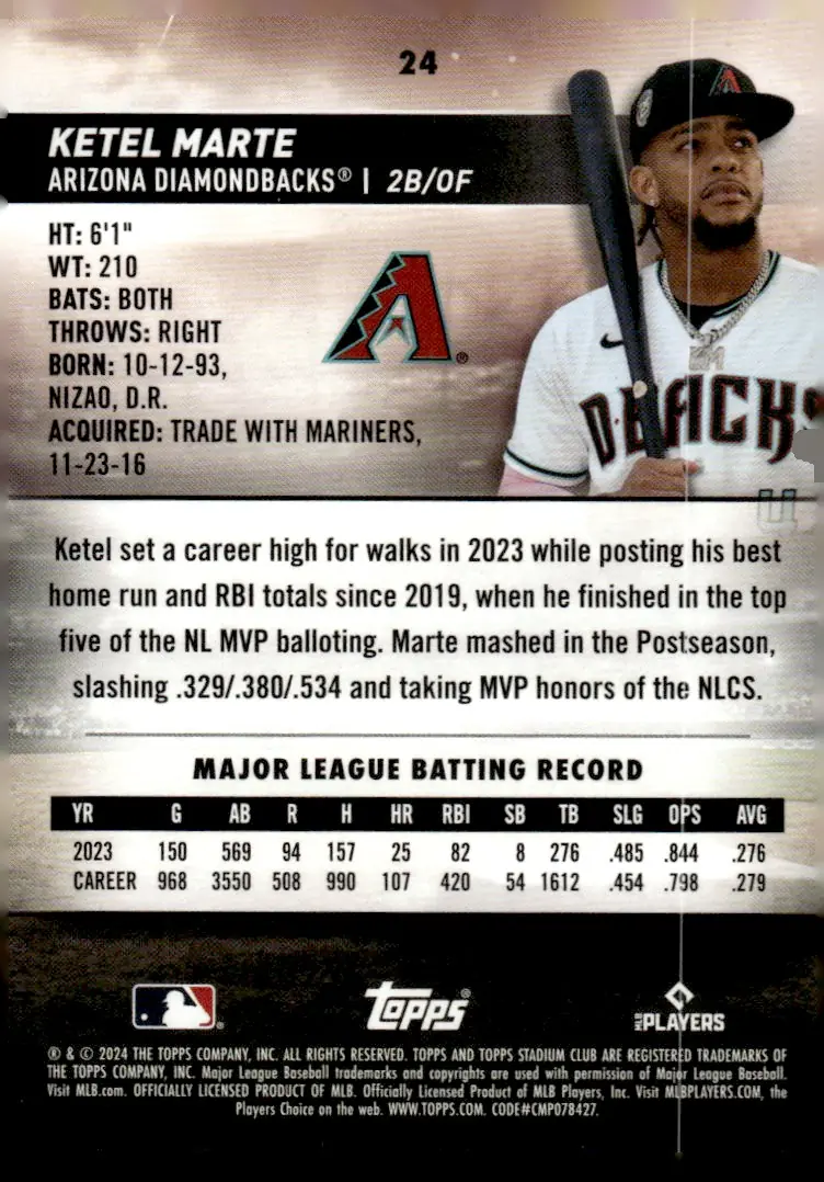 2024 Topps Stadium Club #24 Ketel Marte (back)