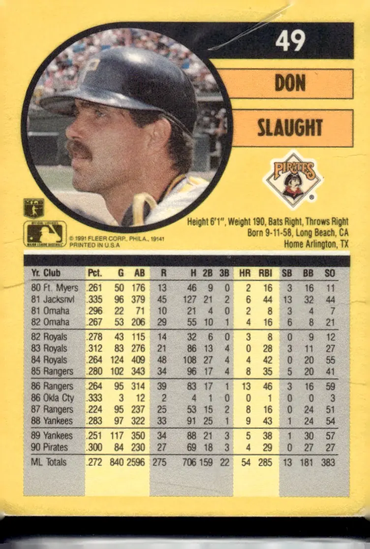 1991 Fleer #49 Don Slaught (back)
