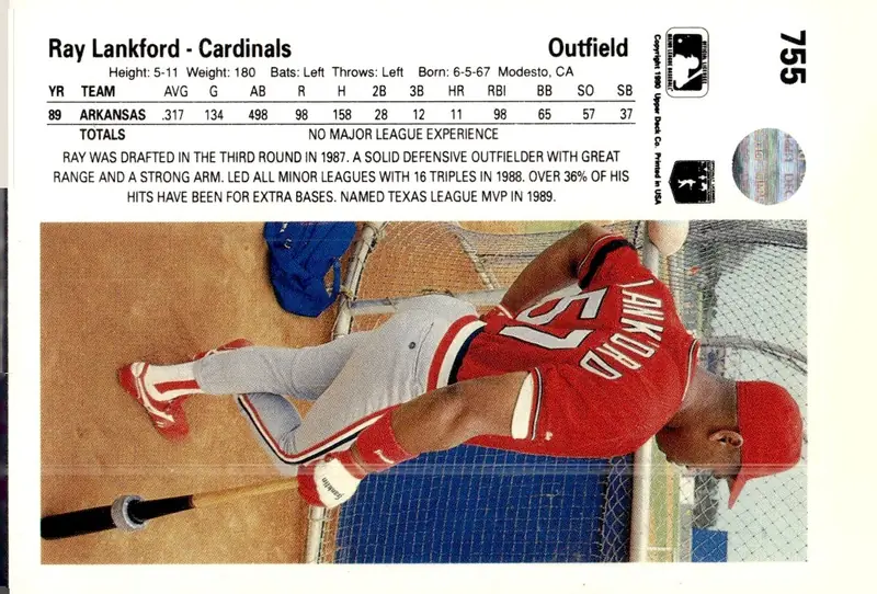 1990 Upper Deck #755 Ray Lankford (back)