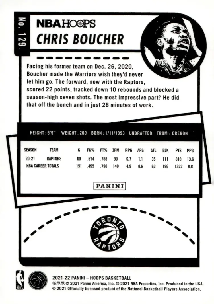 2021-22 NBA Hoops #129 Chris Boucher (back)