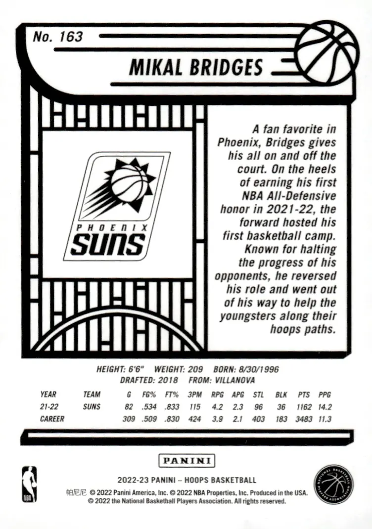 2022-23 NBA Hoops #163 Mikal Bridges (back)